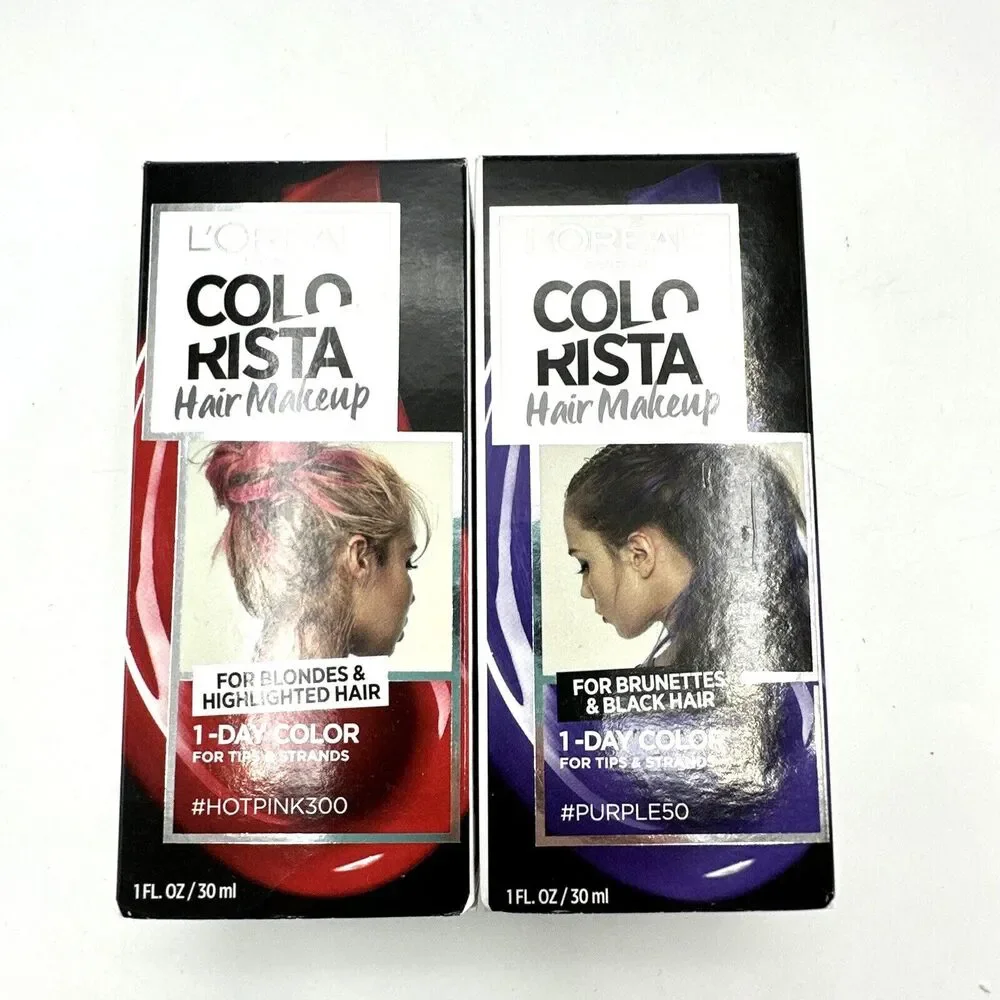2 Lot L'Oreal Colorista One Day Hair Dye Wash Out Party #HotPink300 & #PURPLE50